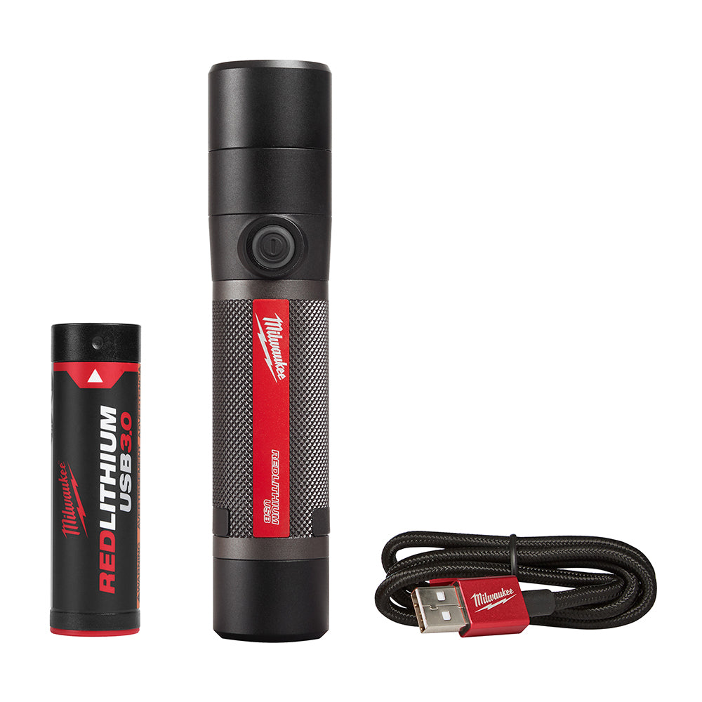 bushnell rechargeable flashlight 800 lumens Milwaukee 2160-21 800 Lumen USB Rechargeable LED Twist Focus Flashlight