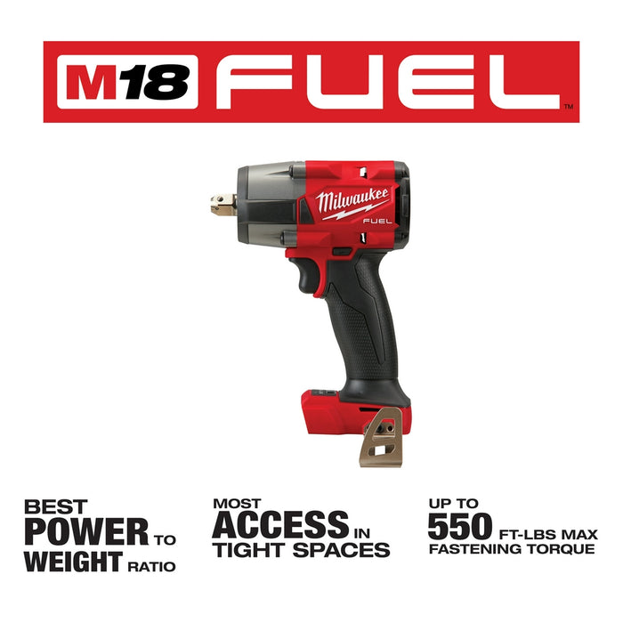 Milwaukee 2962P-20 M18 FUEL 1/2" Mid-Torque Impact Wrench w/Pin Detent-Bare Tool