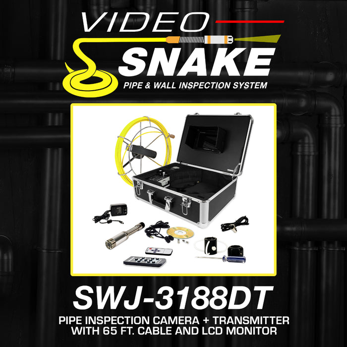 Video Snake SWJ-3188DT 65' Pipe Inspection Color LED Camera w/ Transmitter