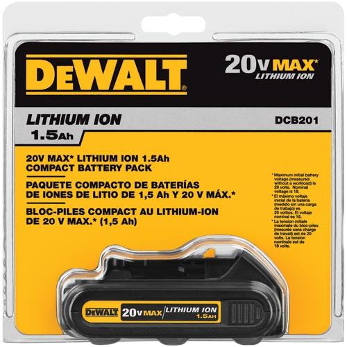DeWALT DCB201 20V MAX Lithium Ion Cordless Compact 1.5 Ah Battery Pack - 20 Volt