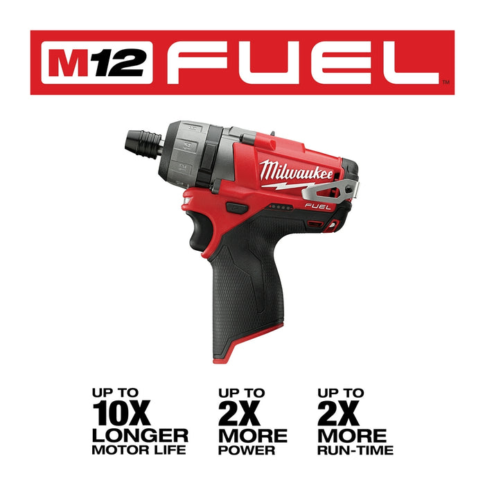Milwaukee 2402-20 M12 FUEL 12V 1/4" Hex 2-Speed Screwdriver w/Clip - Bare Tool