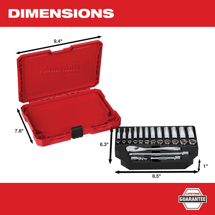 Milwaukee 48-22-9504 1/4-Inch Drive Durable Metric Ratchet and Socket Set - 28pc