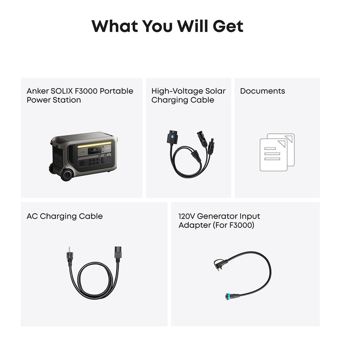 Anker SOLIX F3000 Portable Power Station 3,072Wh 3,600W with 120V Generator Input Adapter