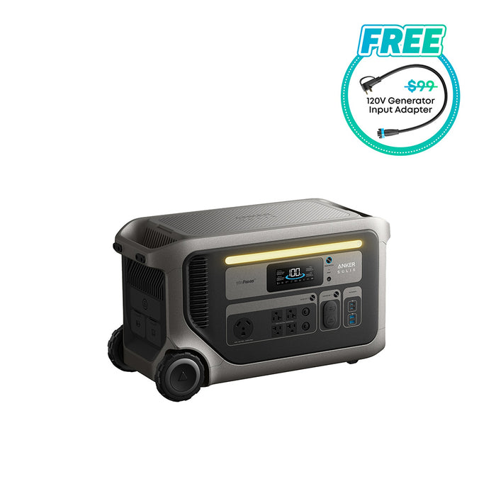 Anker SOLIX F3000 Portable Power Station 3,072Wh 3,600W with 120V Generator Input Adapter