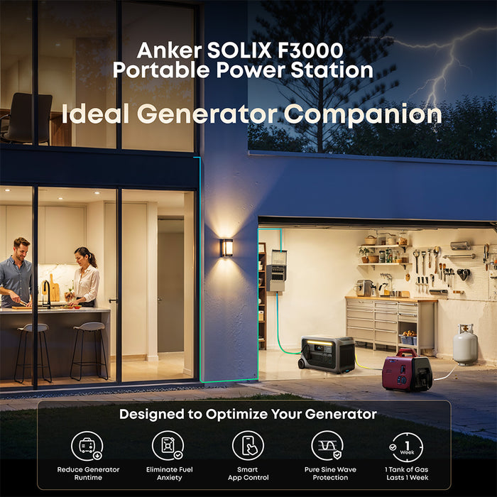 Anker SOLIX F3000 Portable Power Station 3,072Wh 3,600W with 120V Generator Input Adapter