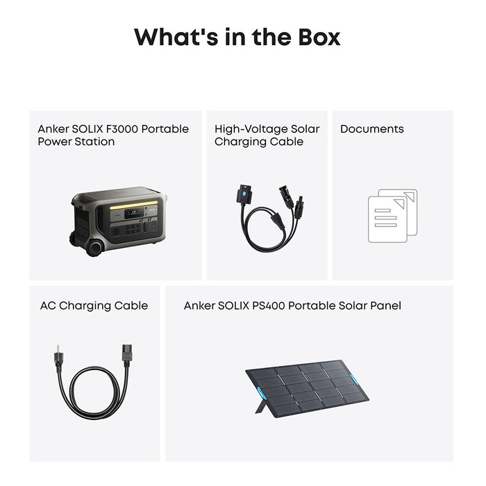 Anker SOLIX F3000 Portable Power Station 3,072Wh 3,600W with 400W Solar Panel