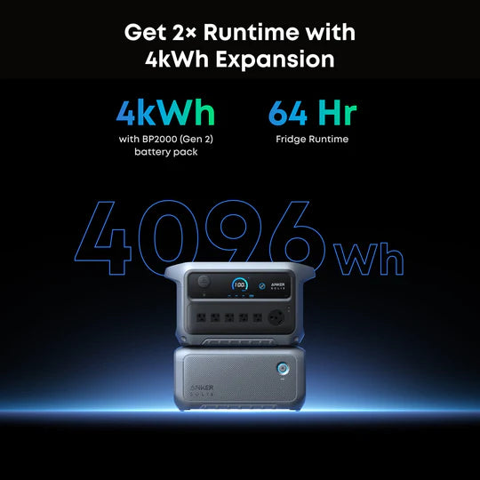 Anker SOLIX B17831A6 C2000 Gen 2 Portable Power Station 2048Wh w/ Expansion Battery & 400W Solar Panel