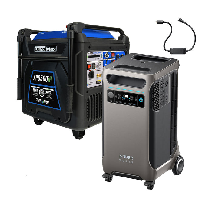 Duromax XP9500iH and Anker SOLIX F3800Plus+240V Generator Adapter with Transfer Switch Bundle