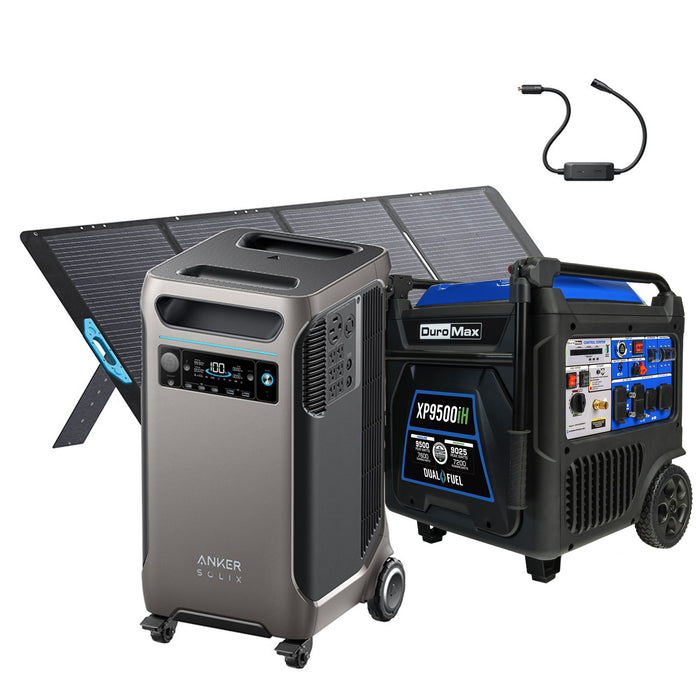 Duromax XP9500iH and Anker SOLIX F3800Plus+PS400+240V Generator Adapter with Transfer Swtich Bundle