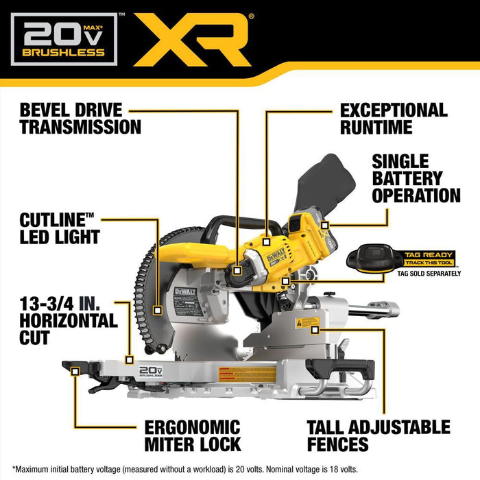 DeWALT DCS785WW1 20V MAX XR 12" Double Bevel Sliding Miter Saw Kit