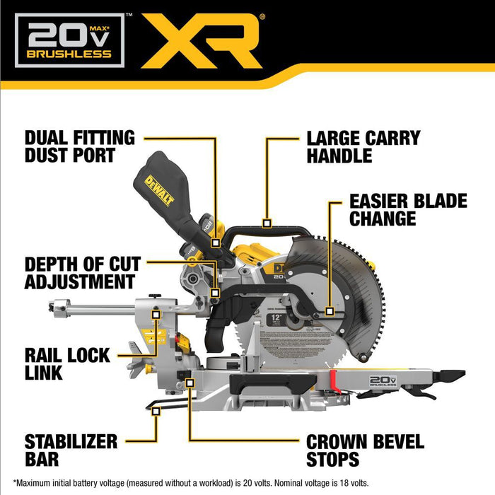 DeWALT DCS785WW1 20V MAX XR 12" Double Bevel Sliding Miter Saw Kit