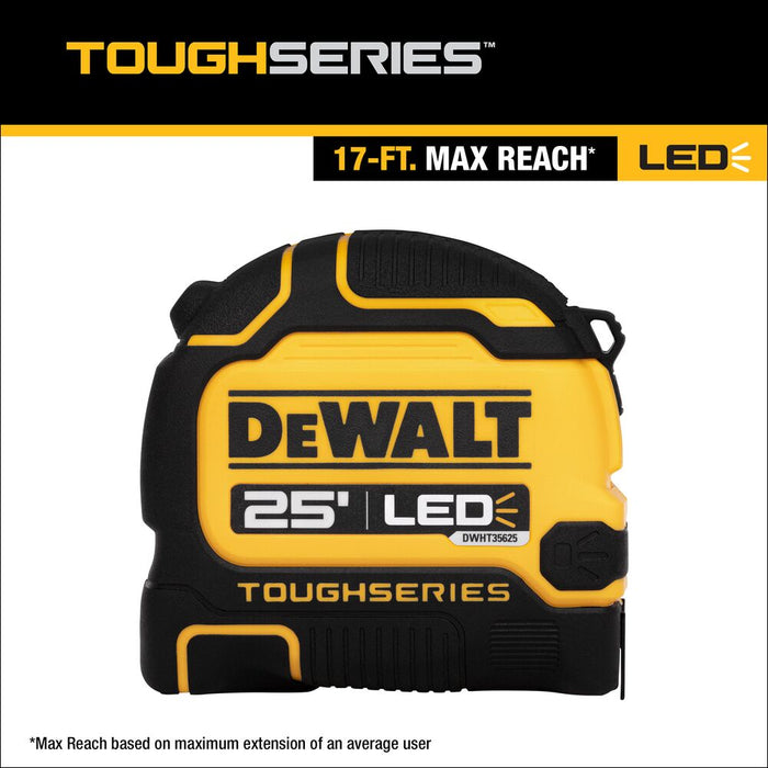 DeWALT DWHT35625S TOUGHSERIES 25' Lighted Tape Measure w/ USB Charging Cable