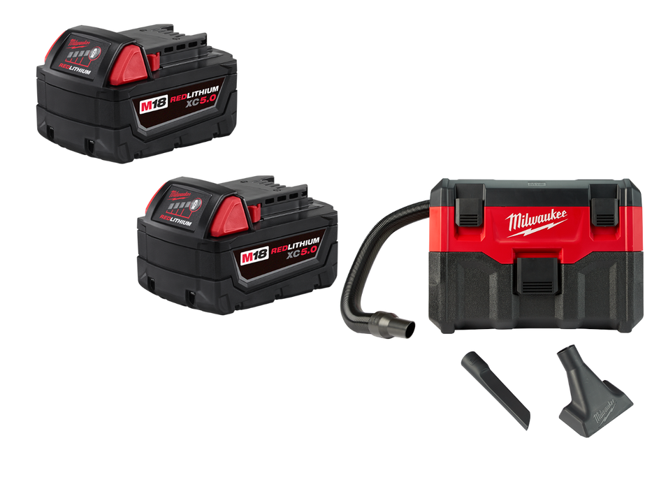 Milwaukee 0880-20BT5 M18 Vacuum w/ XC5.0 Extended Capacity Battery - 2 PK