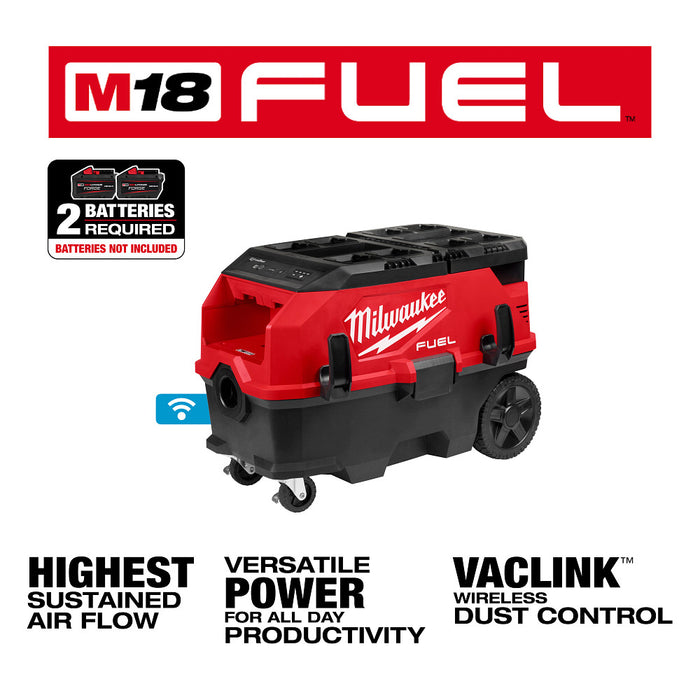 Milwaukee 0888-20 M18 FUEL 18V 9 Gallon Dual Battery Dust Extractor - Bare Tool