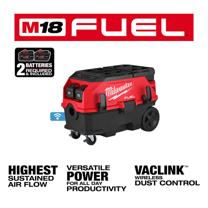 Milwaukee 0888-22HD M18 FUEL 18V 9 Gallon Dual Battery Dust Extractor Kit