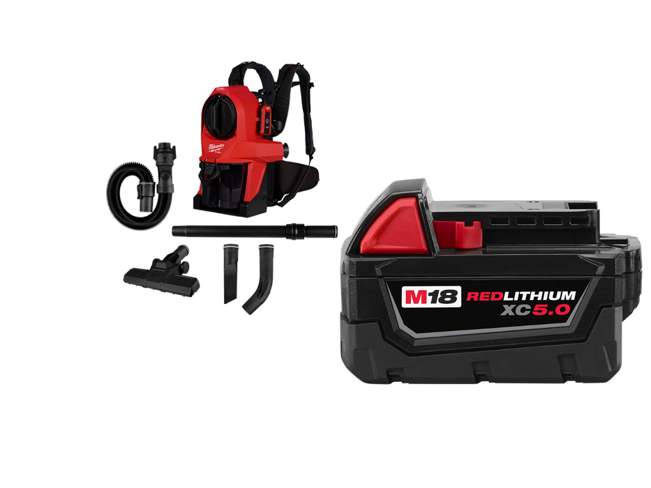 Milwaukee 0895-20x5 M18 FUEL 3-In-1 Backpack Vac G2 w/ Extra 5Ah Battery