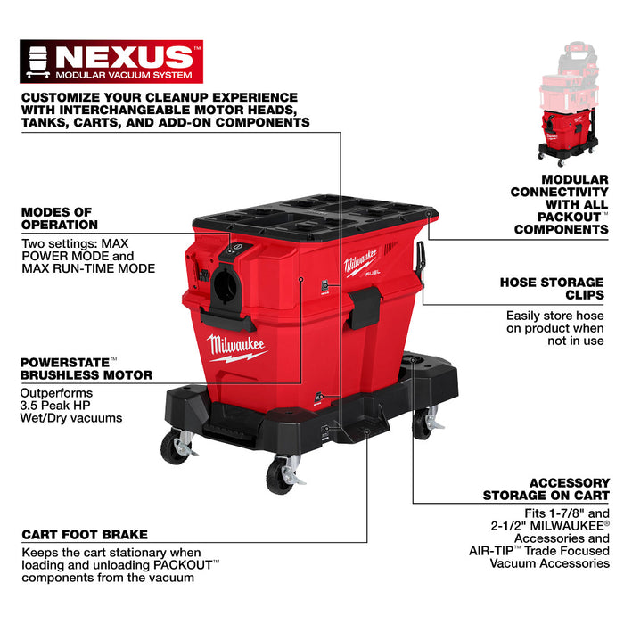Milwaukee 0915-20 M18 FUEL 18V NEXUS 6 Gallon Wet/Dry Vacuum PACKOUT - Bare Tool