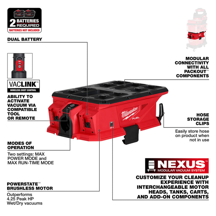 Milwaukee 0926-20 M18 FUEL 18V NEXUS Dual Battery Vacuum Motor Head - Bare Tool