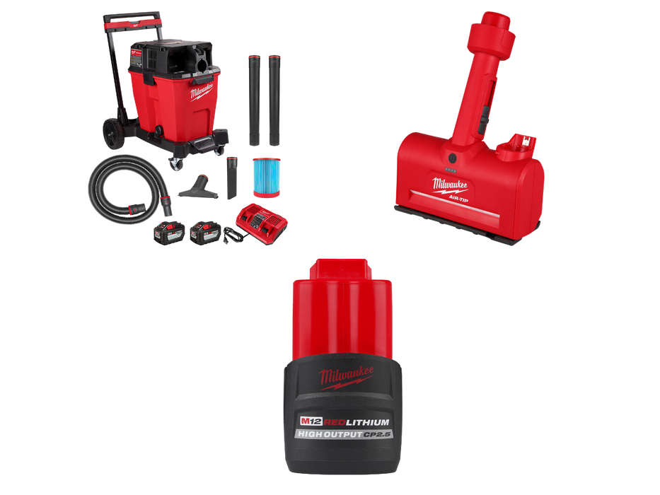 Milwaukee 0930-22HDAT M18 FUEL 18V 12 Gallon Vacuum w/ M12 Nozzle and Battery