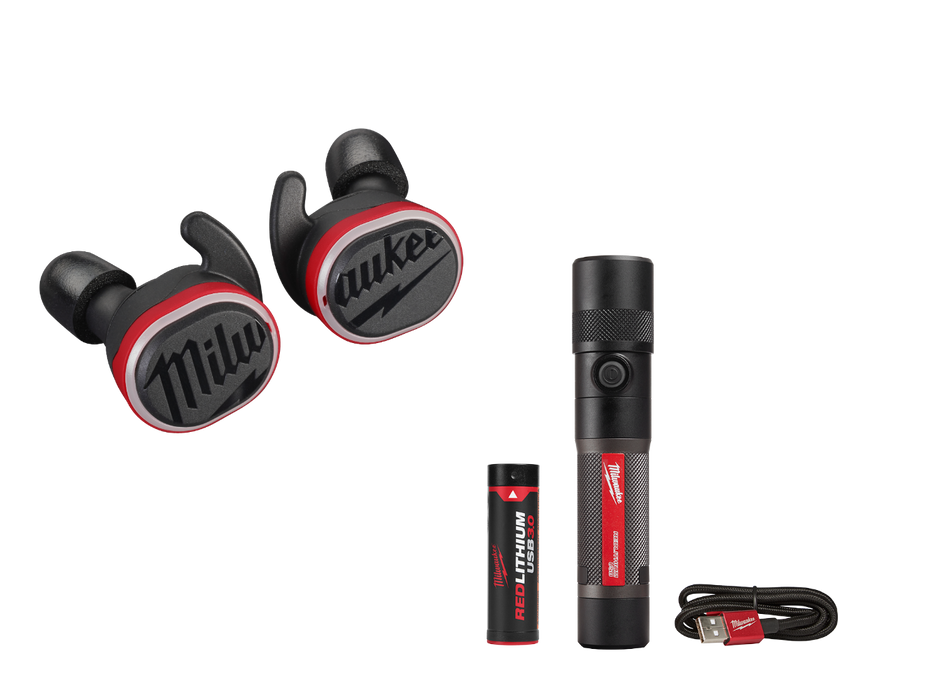 Milwaukee 2191-21FL USB Cordless Jobsite Ear Buds w/ 1100L Flashlight