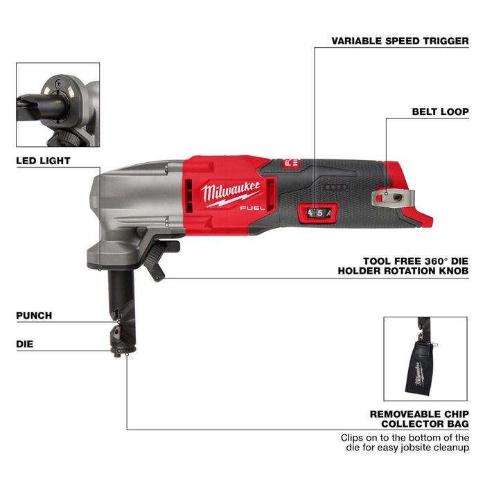 Milwaukee 2476-20PD M12 FUEL 12V 16 Gauge Variable Speed Nibbler w/Punch/Die Set
