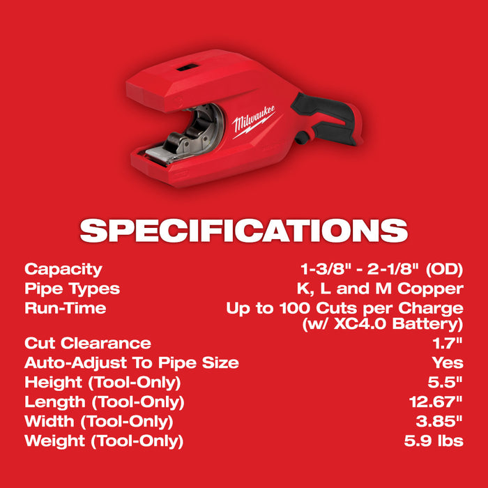 Milwaukee 2479-20 M12 Brushless 1-1/4"-2" Copper Tubing Cutter