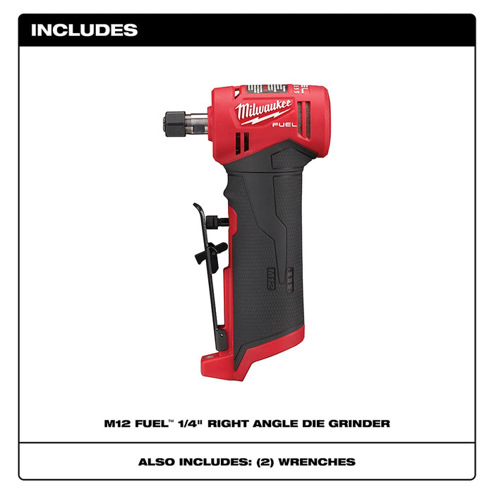 Milwaukee 2485-80 M12 FUEL 12V 1/4" Right Angle Die Grinder - Recon - Bare Tool