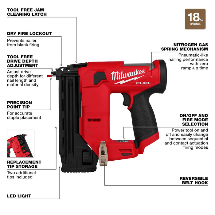 Milwaukee 2541-20 M12 FUEL 12V 18 Gauge Compact Brad Nailer
