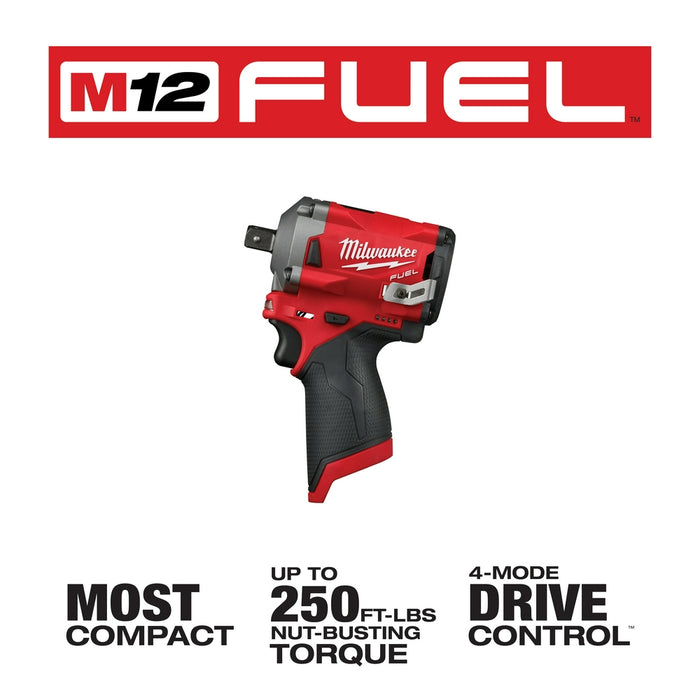 Milwaukee 2555-P80 M12 FUEL 12V 1/2" Cordless Stubby Impact - Reconditioned