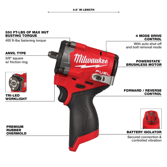 Milwaukee 3453-20x5 M12 FUEL 12V 3/8" Impact Wrench / Impact Driver Bundle