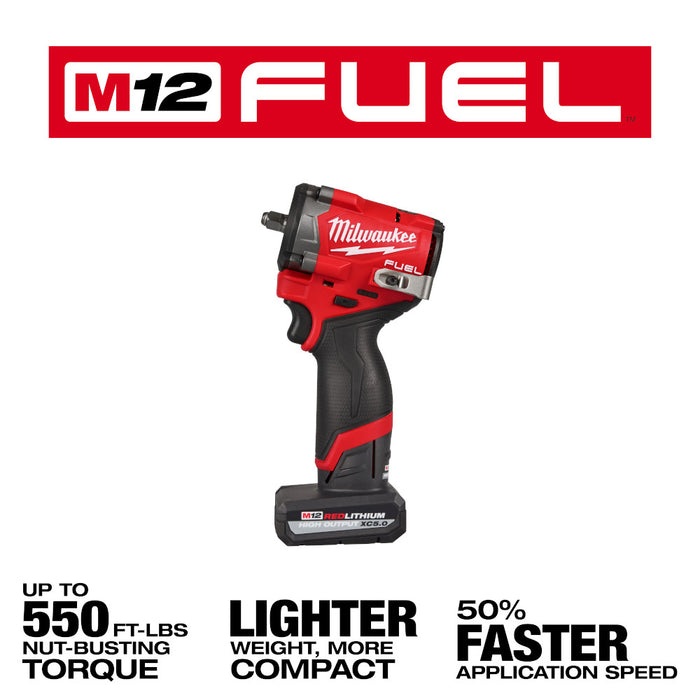 Milwaukee 2562-21RT M12 FUEL Stubby 3/8" Impact Wrench Kit and Ratchet