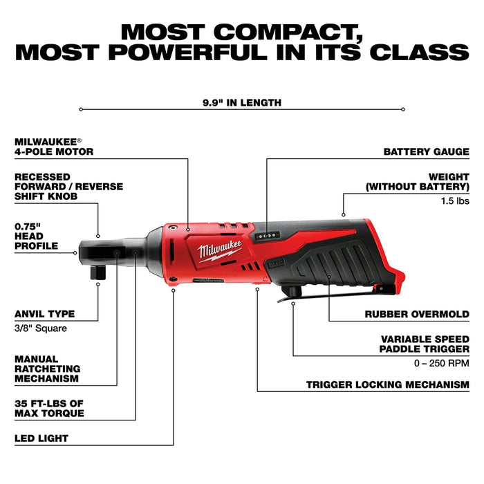 Milwaukee 2562-21RT M12 FUEL Stubby 3/8" Impact Wrench Kit and Ratchet