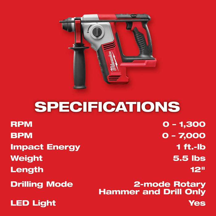 Milwaukee 2612-80 M18 18V 5/8" SDS PLUS Rotary Hammer -Bare Tool - Reconditioned