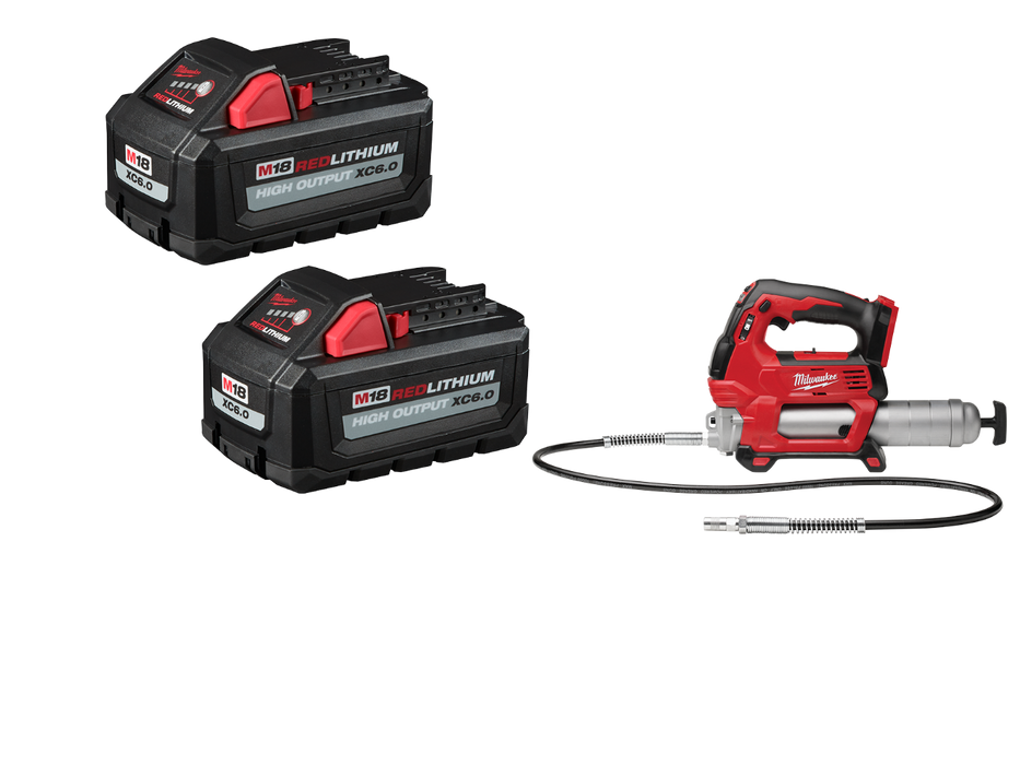 Milwaukee M18 Grease Gun w/ REDLITHIUM HIGH OUTPUT XC6.0 Battery - 2 PK
