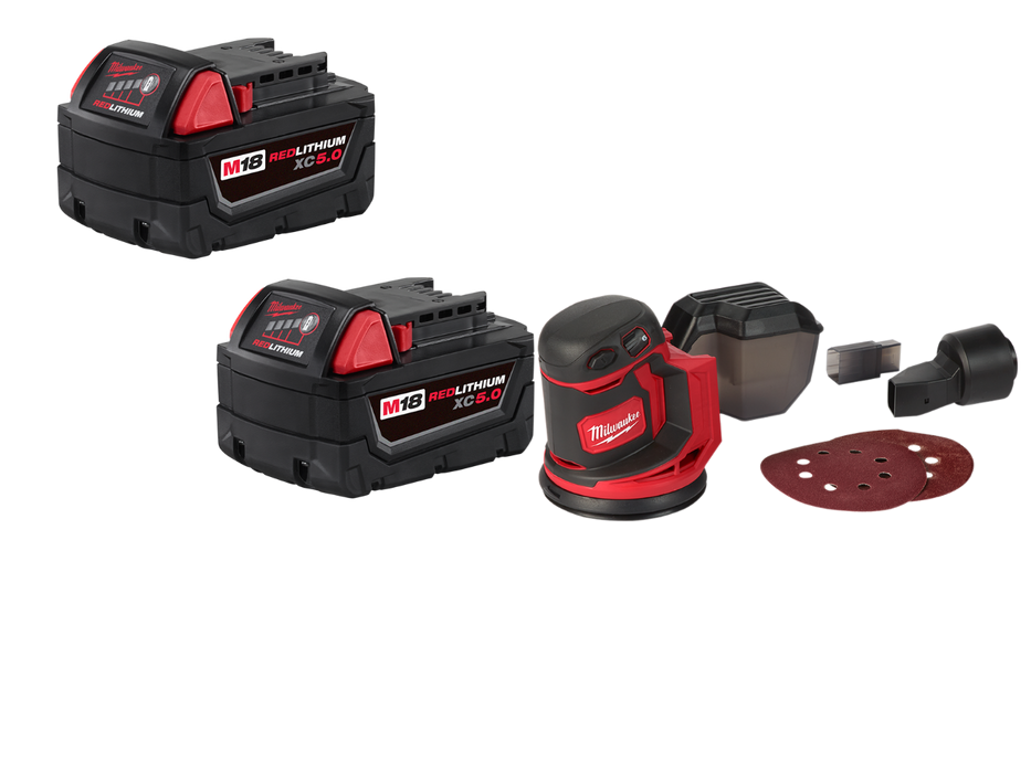 Milwaukee 2648-20BT5 M18 Random Orbit Sander w/ XC5.0 Extended Battery - 2 PK