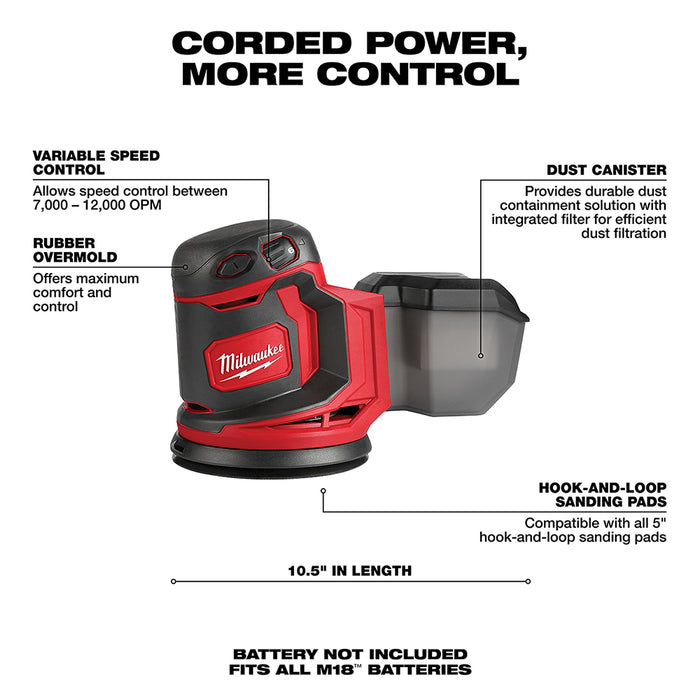 Milwaukee 2648-20BT5 M18 Random Orbit Sander w/ XC5.0 Extended Battery - 2 PK