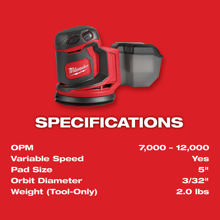 Milwaukee 2648-20BT5 M18 Random Orbit Sander w/ XC5.0 Extended Battery - 2 PK
