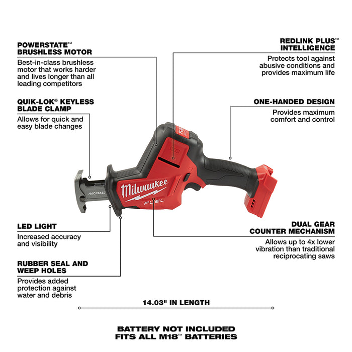 Milwaukee 2719-20BT6 M18 Hackzall w/ HIGH OUTPUT XC6.0 Battery - 2 PK