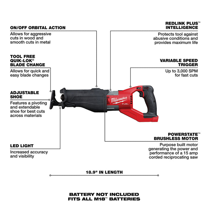 Milwaukee 2722-20x8 M18 FUEL 18V SUPER SAWZALL Reciprocating Saw w/ 8AH Battery