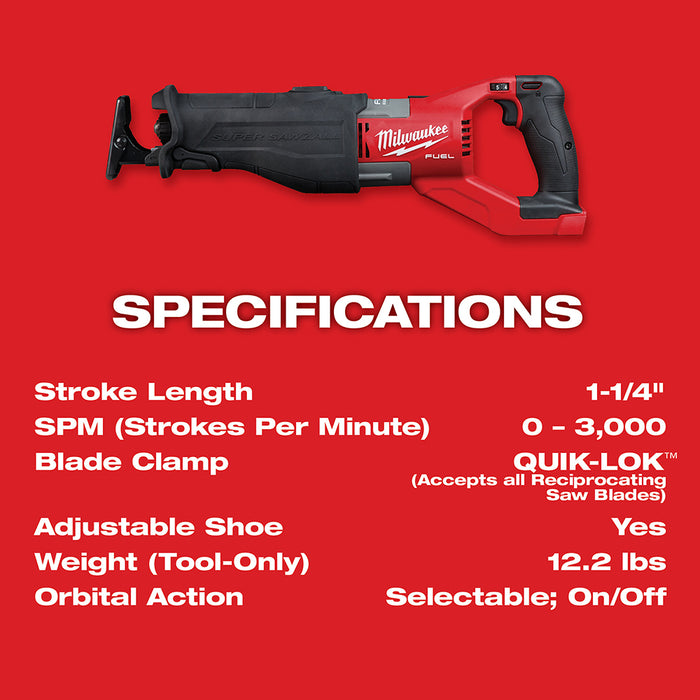 Milwaukee 2722-20x8 M18 FUEL 18V SUPER SAWZALL Reciprocating Saw w/ 8AH Battery