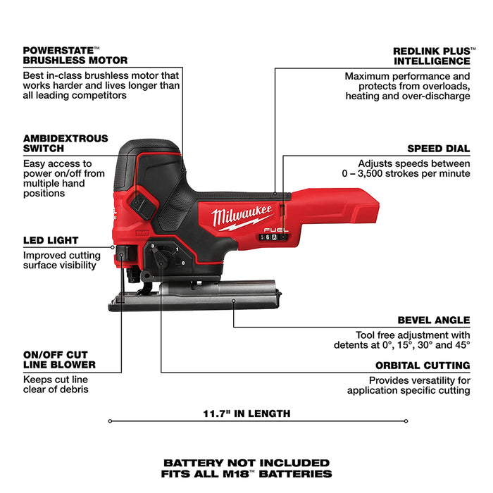 Milwaukee 2737B-80 M18 FUEL 18V Barrel Grip Jig Saw - Bare Tool - Recon