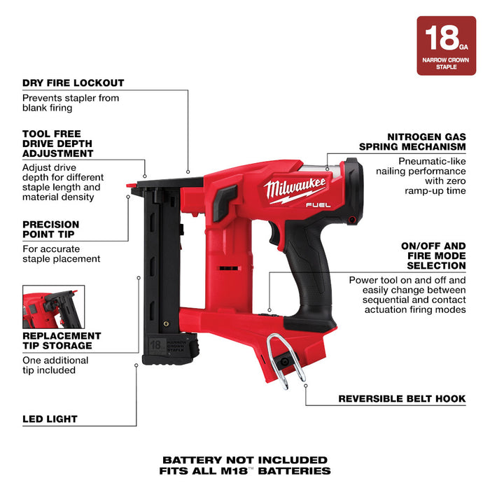 Milwaukee 2749-20x2 M18 FUEL 18 GAUGE 1/4" Crown Stapler Bundle w/ 2AH Battery