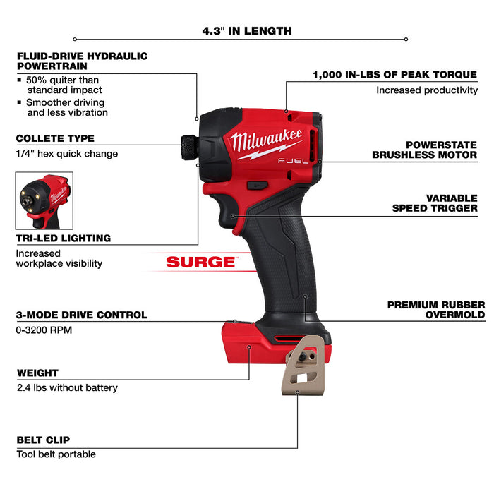 Milwaukee 2761-20 M18 FUEL 18V SURGE 1/4" Hex Hydraulic Driver - Bare Tool