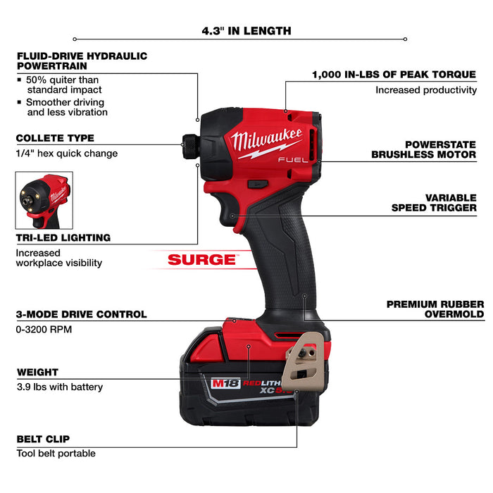 Milwaukee 2761-22 M18 FUEL SURGE 18V 1/4" Cordless Hex Hydraulic Driver Kit