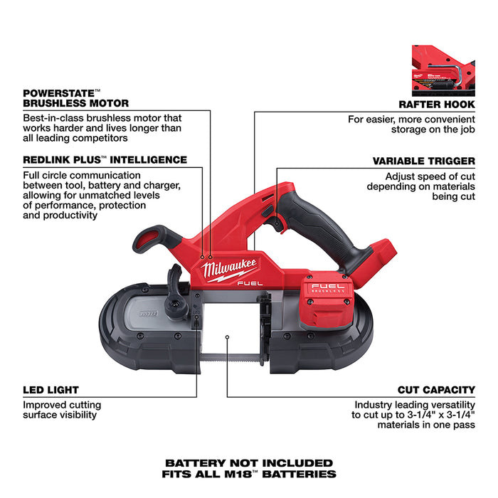 Milwaukee 2829-20ETM M18 FUEL Compact Bandsaw and 3PK 8/10TPI Blades
