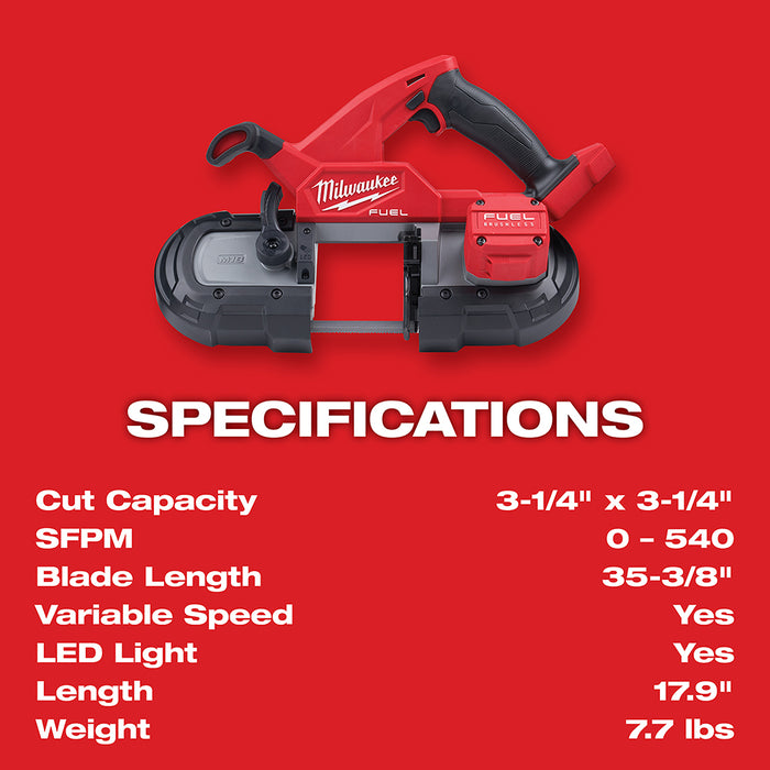 Milwaukee 2829-20ETM M18 FUEL Compact Bandsaw and 3PK 8/10TPI Blades