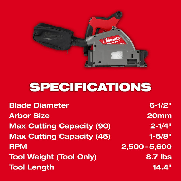 Milwaukee 2831-20x5 M18 FUEL 18V 6-1/2" Plunge Track Saw w/ 5AH Battery