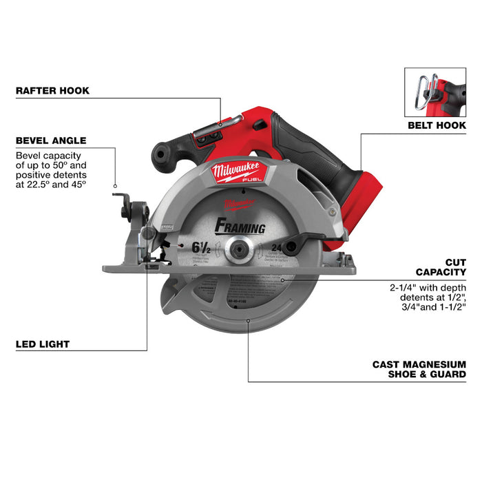 Milwaukee 2833-20x6 M18 FUEL 6-1/2" Circular Saw w/ Extra 6Ah Battery