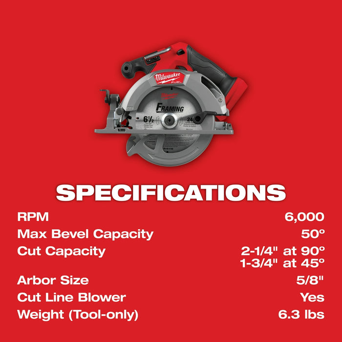 Milwaukee 2833-20x6 M18 FUEL 6-1/2" Circular Saw w/ Extra 6Ah Battery