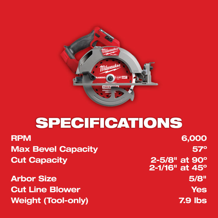 Milwaukee 2834-20x6Ah M18 FUEL 7-1/4" Circular Saw w/ Extra 6Ah Battery